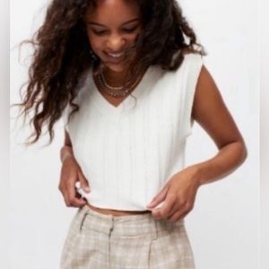 BDG Urban Outfitters Cropped V-neck Sweater Vest Y2K Cream Size Large
